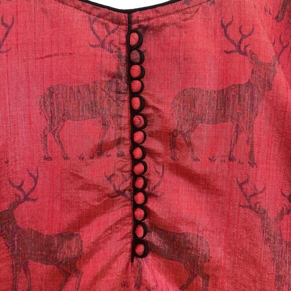 VTG Handmade Asian Cheongsam Deer Print Dress S/M Maxi Gothic Whimsigoth Graphic - Picture 2 of 10